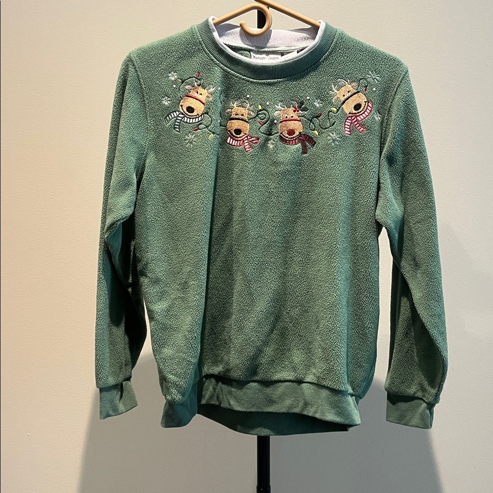 Vintage Green Reindeer Sweater Size Small